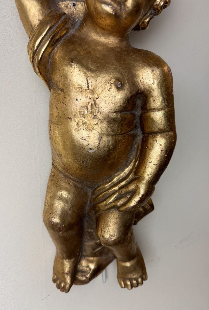 Golden Wooden Putto / H53 Cm-photo-5