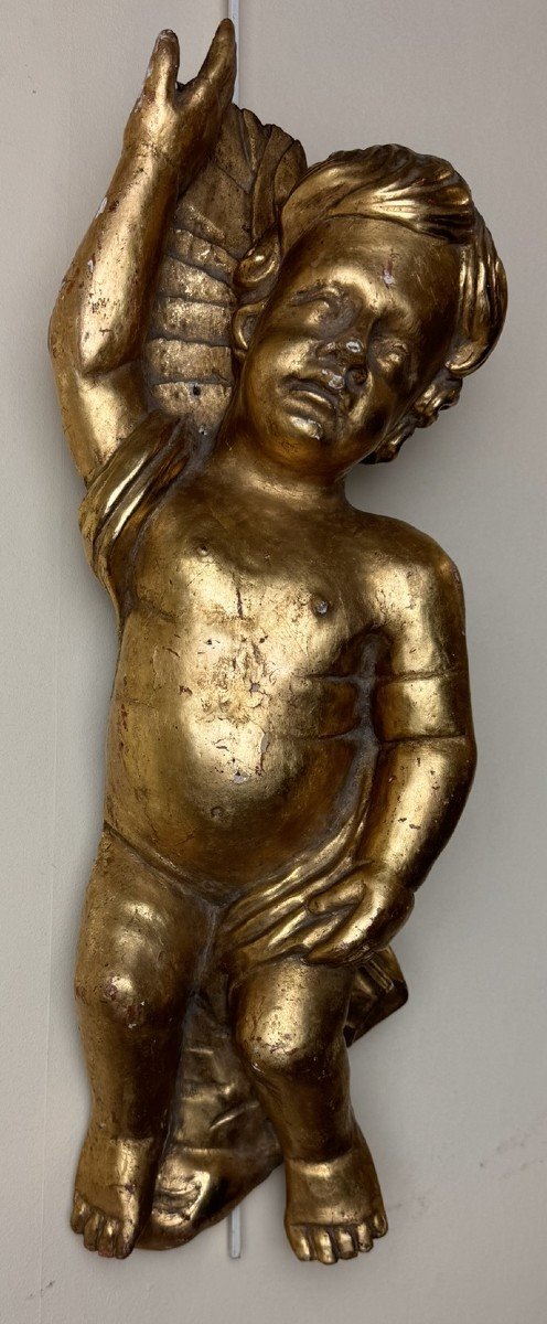 Golden Wooden Putto / H53 Cm