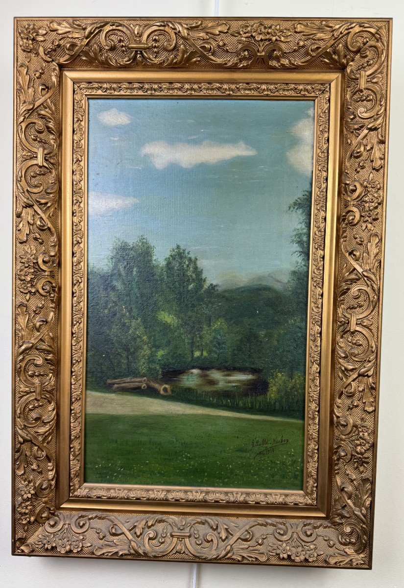 French School: Oil On Canvas Dated 1914 -photo-1