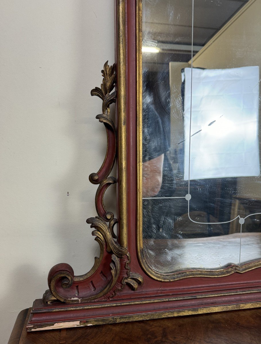 Important Venetian Mirror In Louis XV Baroque Style In Lacquered And Gilded Wood -photo-2