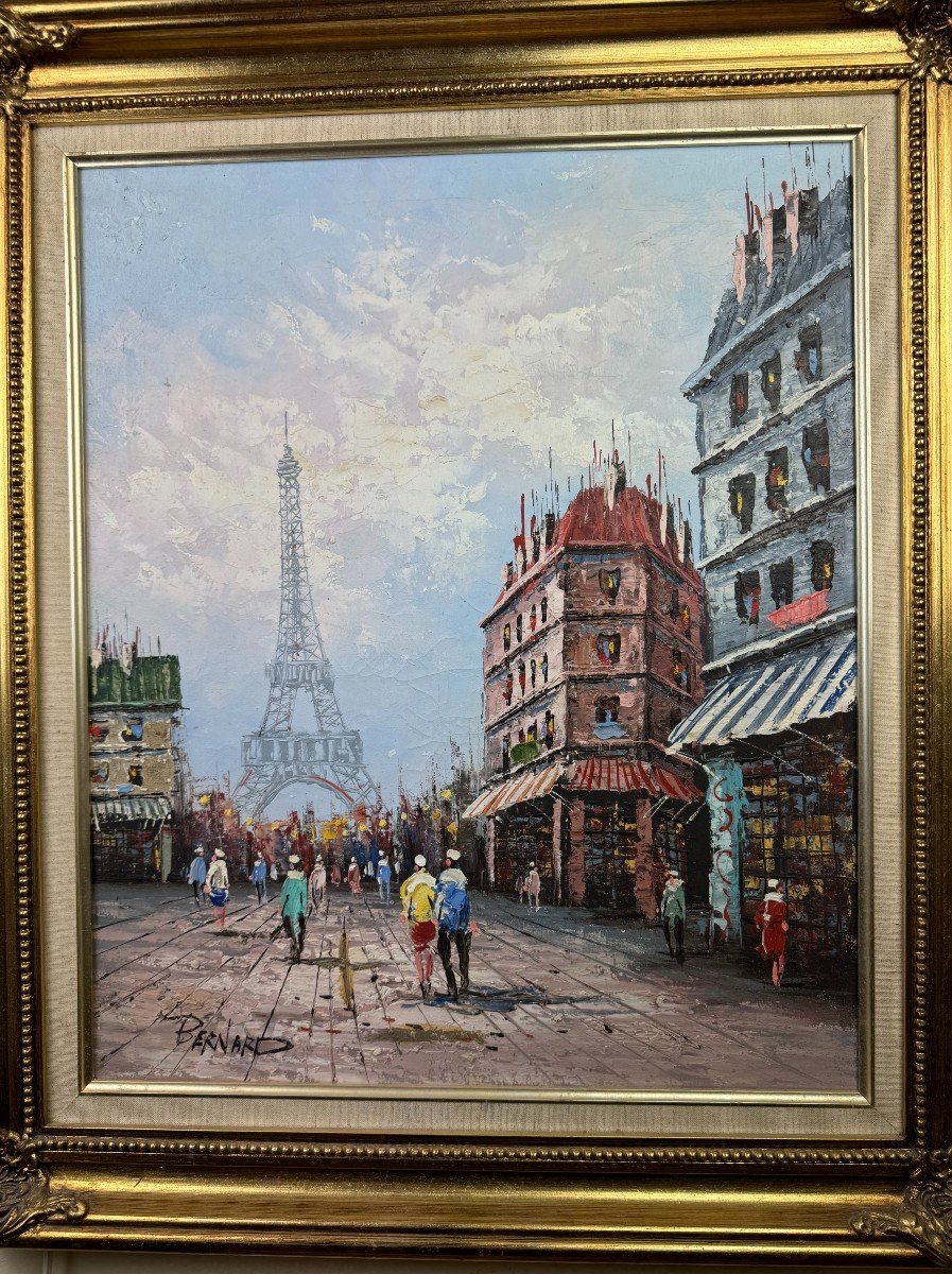 Bernard : Huile Sur Toile Vue De La Tour Eiffel A Paris Vers 1970  -photo-2