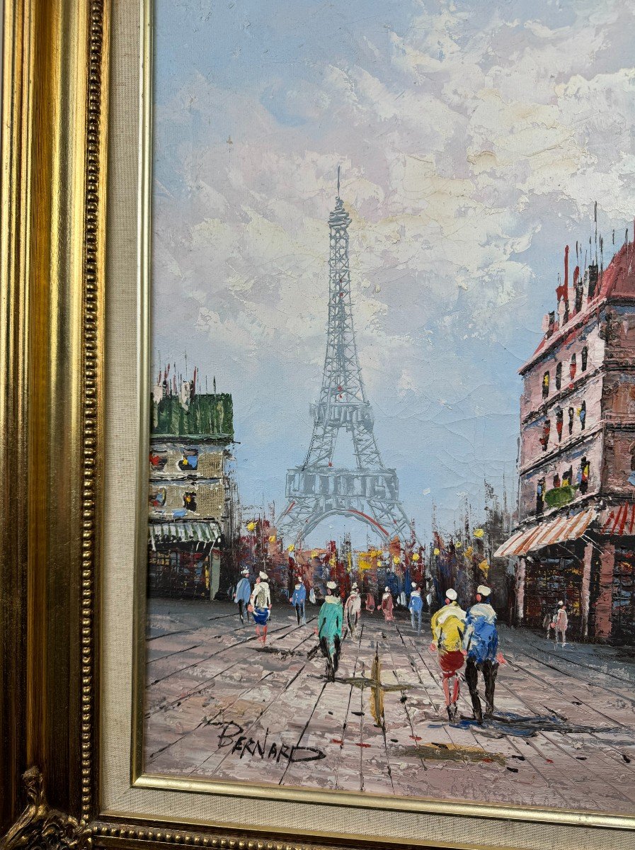 Bernard : Huile Sur Toile Vue De La Tour Eiffel A Paris Vers 1970  -photo-4