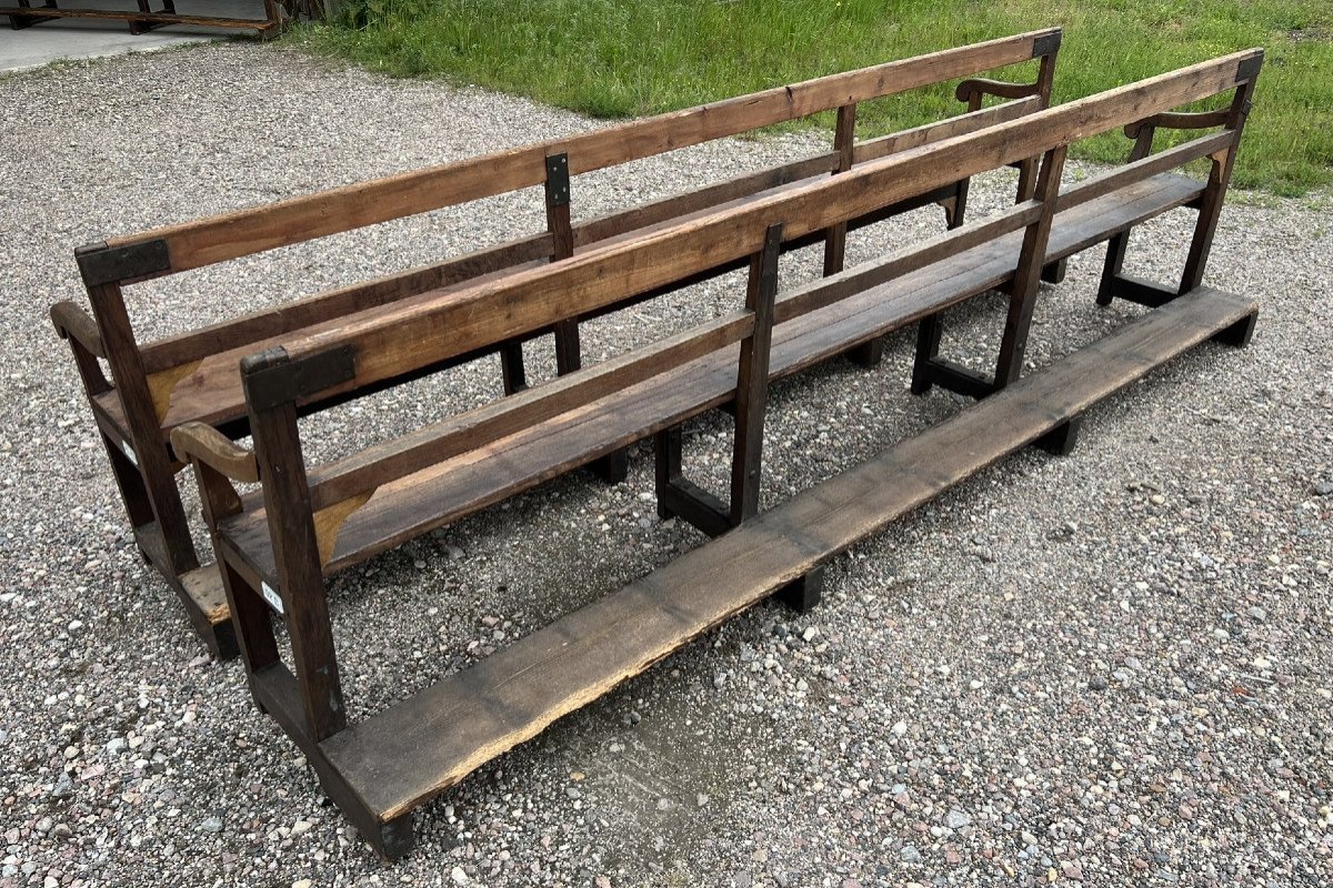 Large Pair Of Solid Wood Arm And Back Benches -photo-1