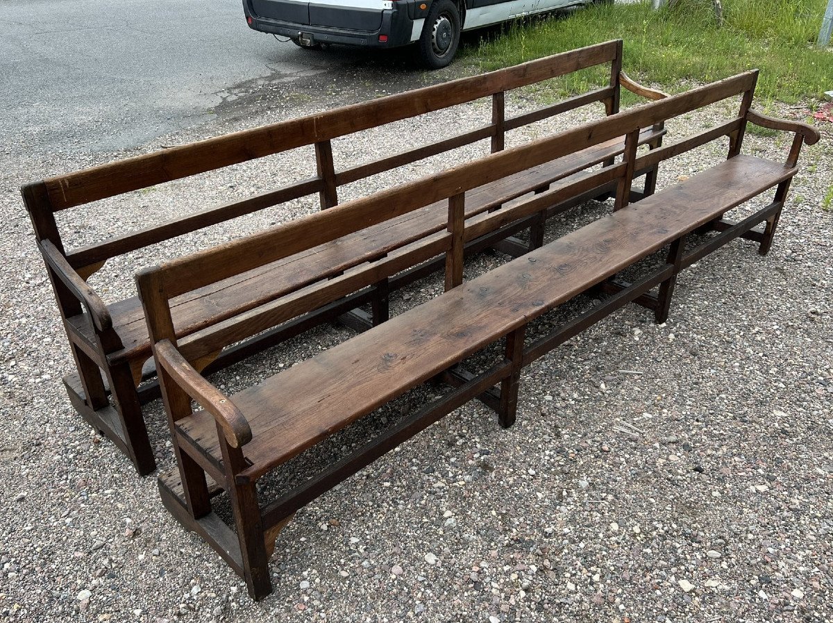 Large Pair Of Solid Wood Arm And Back Benches -photo-2