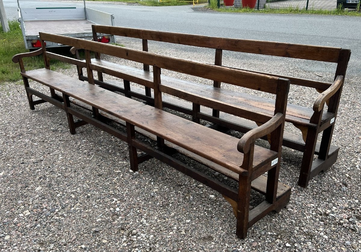 Large Pair Of Solid Wood Arm And Back Benches -photo-3