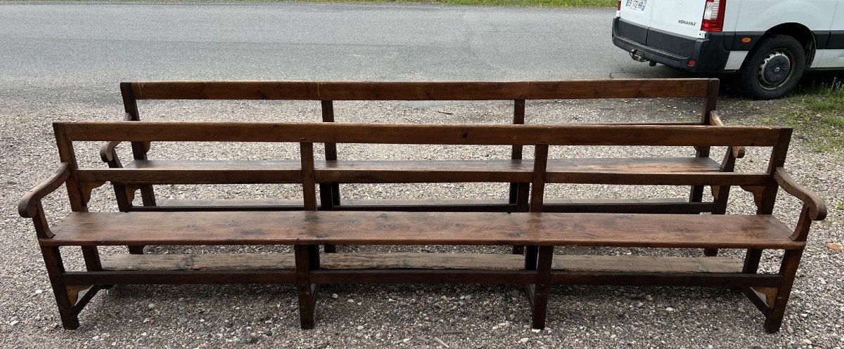 Large Pair Of Solid Wood Arm And Back Benches 