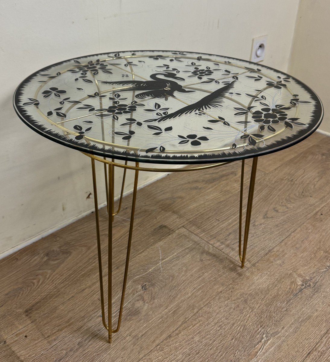 Vintage Coffee Table In Golden Brass And Glass -photo-1