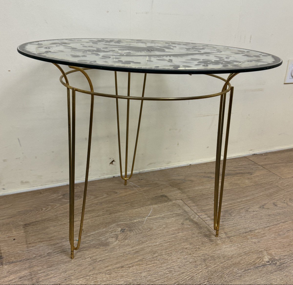 Vintage Coffee Table In Golden Brass And Glass -photo-3