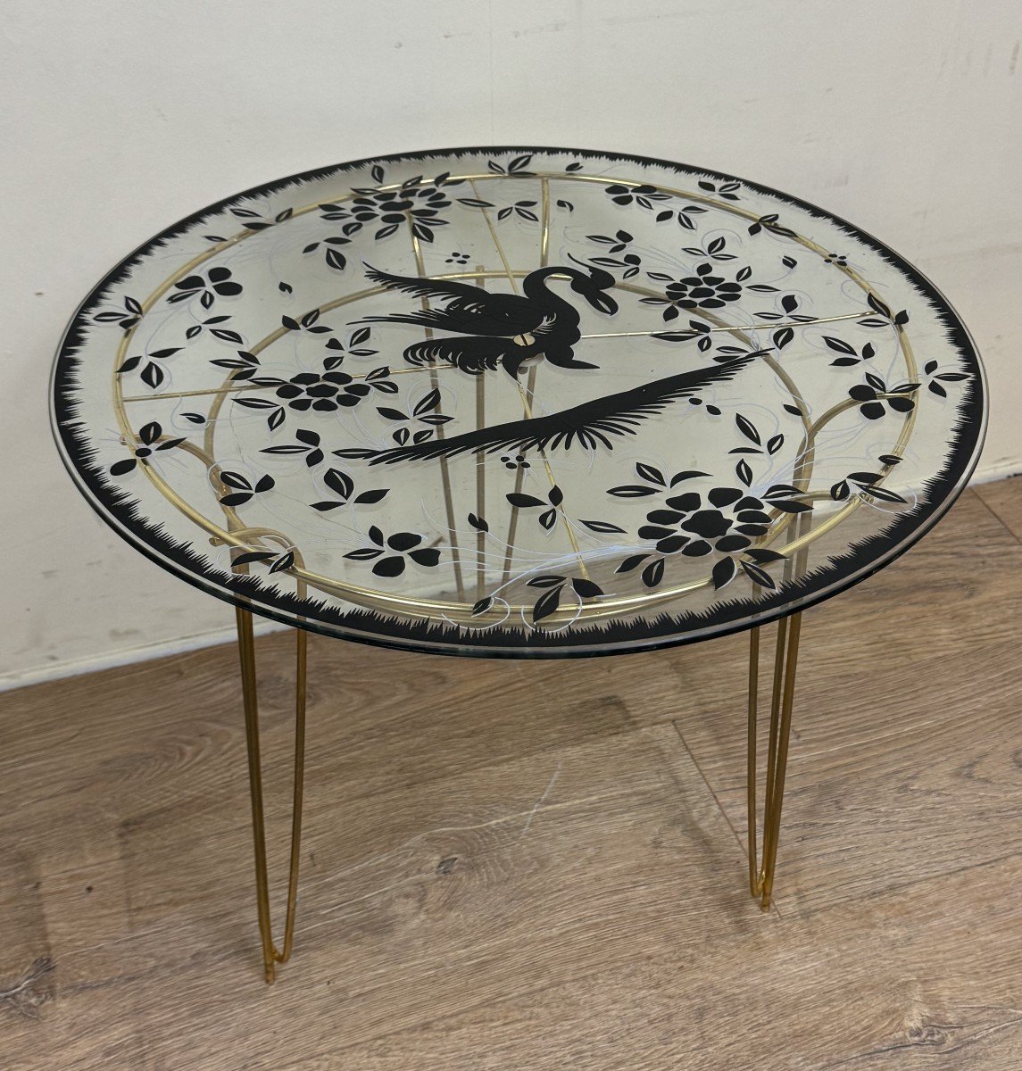 Vintage Coffee Table In Golden Brass And Glass 