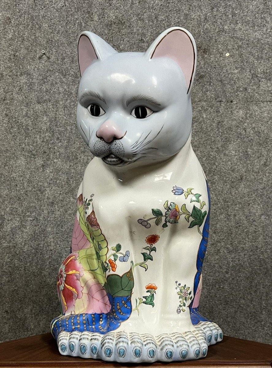 Asie XXeme : très grand Chat En Porcelaine Chinoise / h 56 cm-photo-1