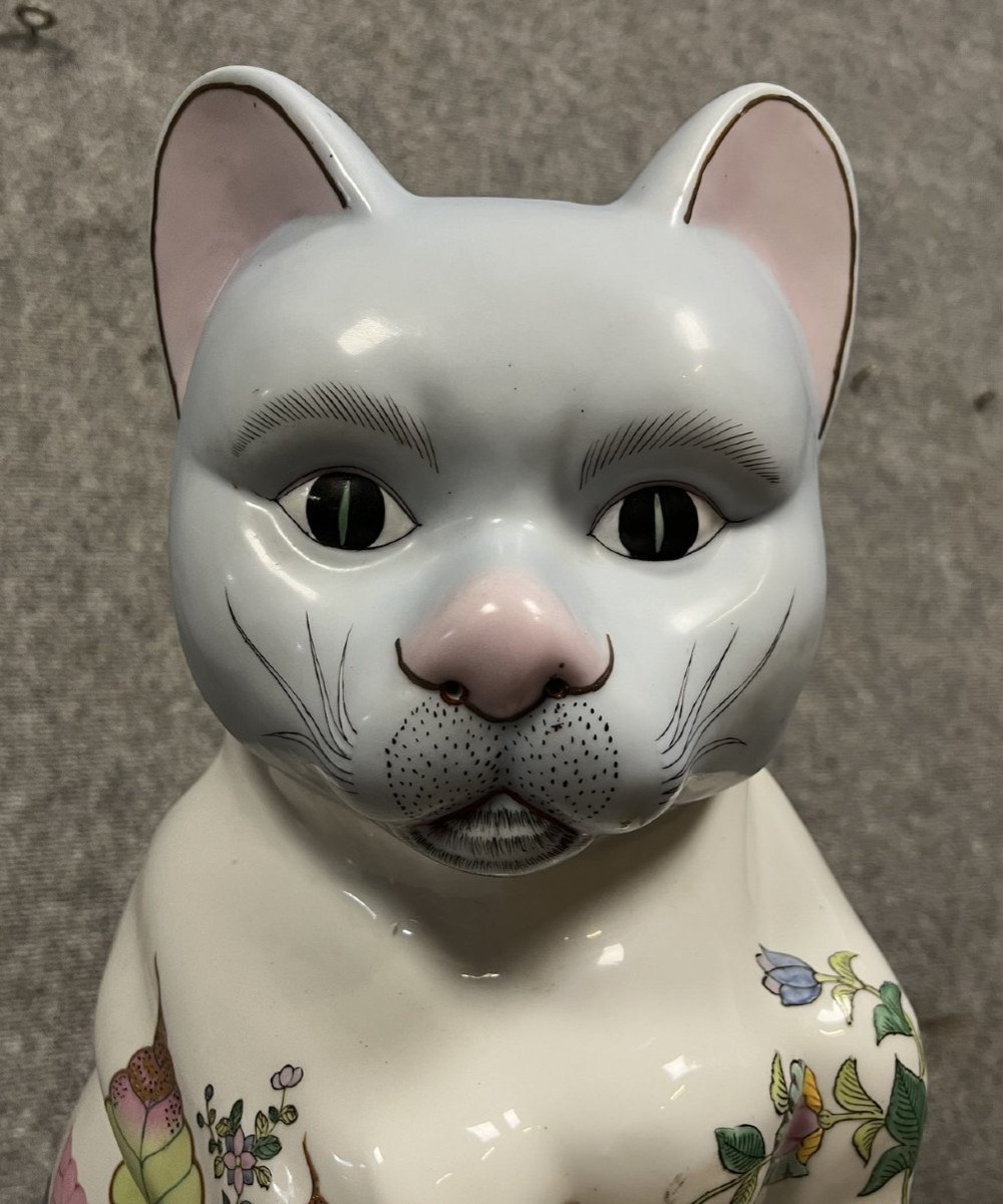 Asie XXeme : très grand Chat En Porcelaine Chinoise / h 56 cm-photo-2