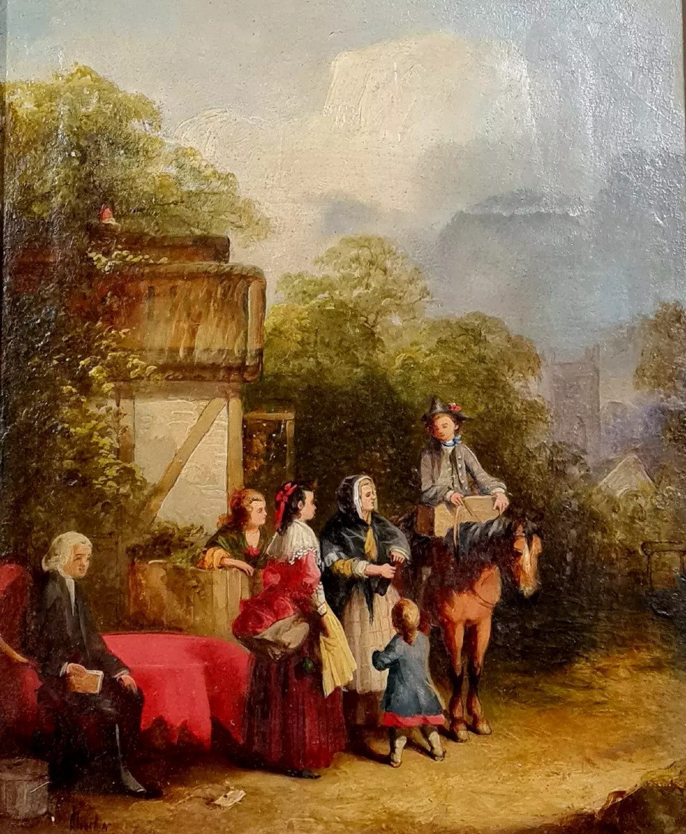 Oil On Panel Depicting A Lively Bourgeois Scene-photo-1