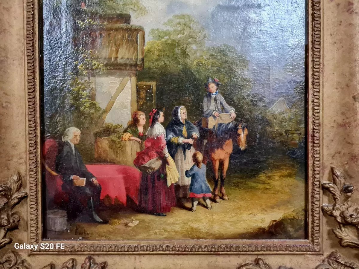 Oil On Panel Depicting A Lively Bourgeois Scene-photo-3