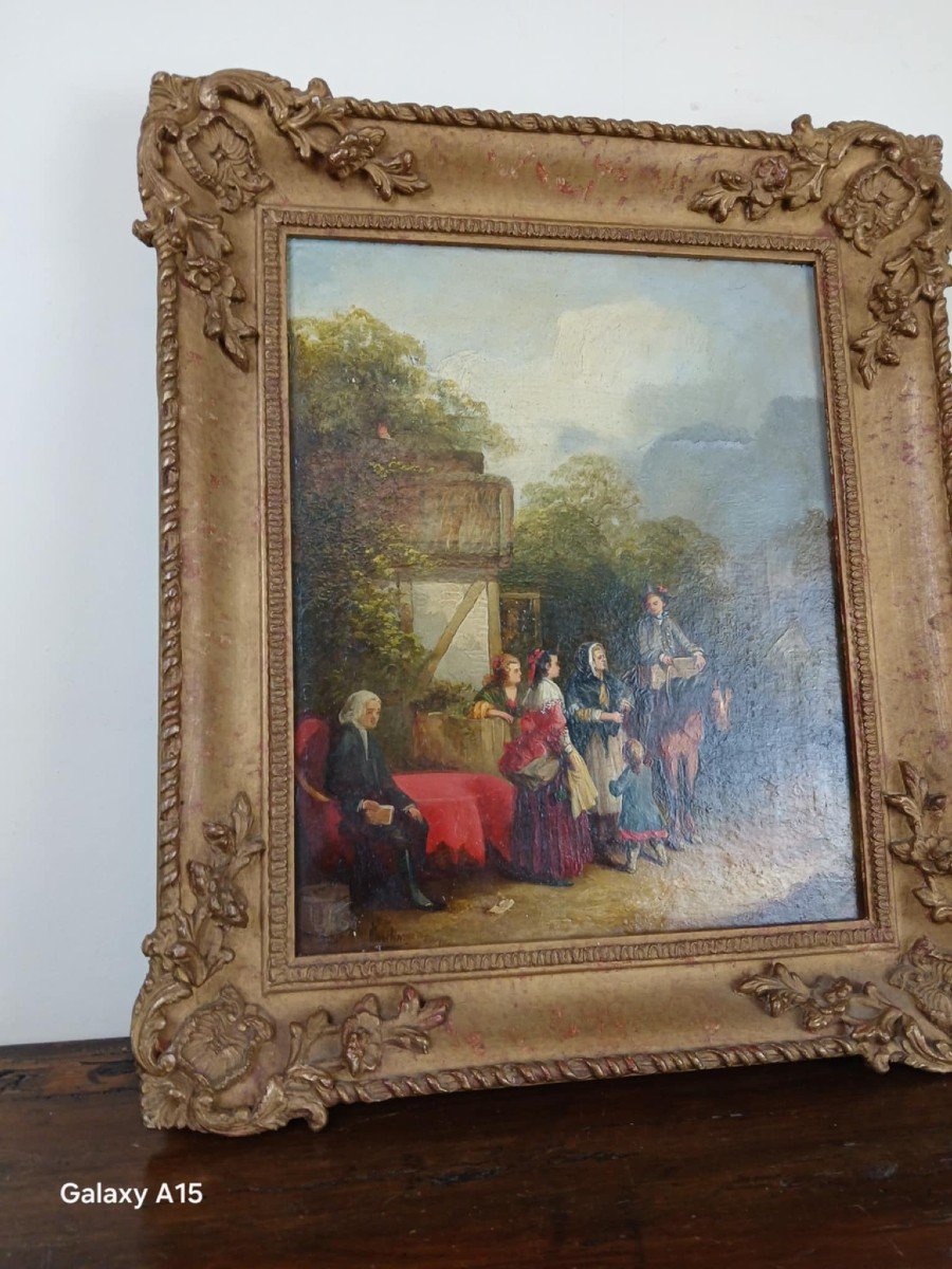 Oil On Panel Depicting A Lively Bourgeois Scene-photo-2