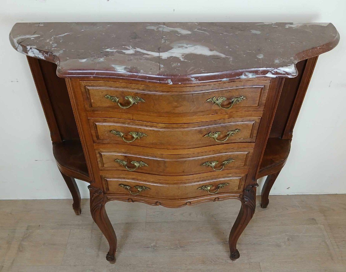 Superbe Commode Galbée De Style Louis XV En Noyer Vers 1880-1900-photo-3