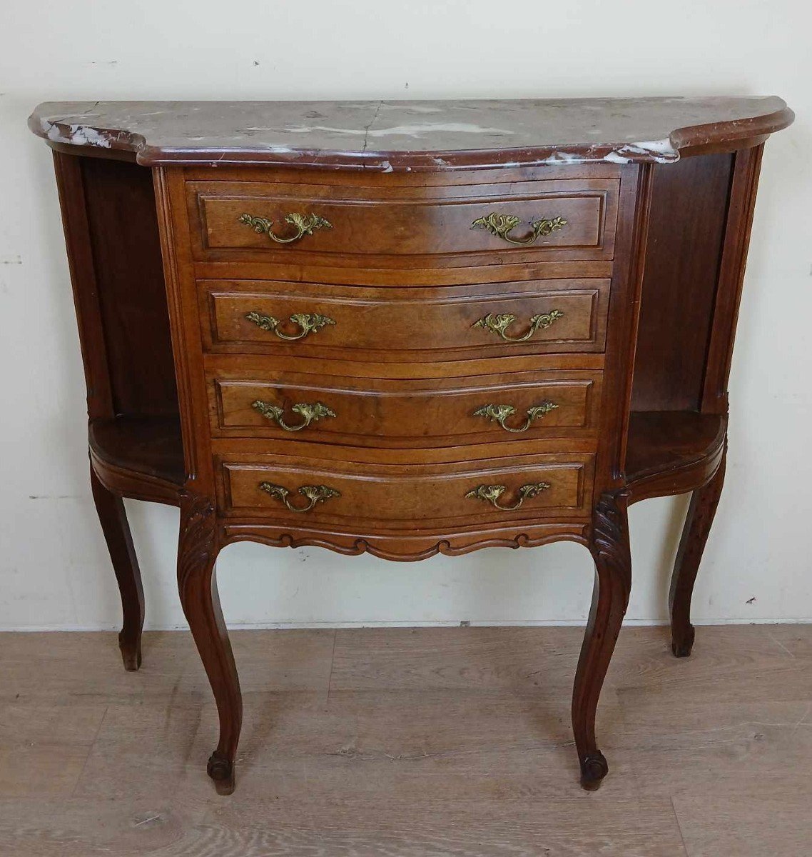 Superbe Commode Galbée De Style Louis XV En Noyer Vers 1880-1900-photo-4