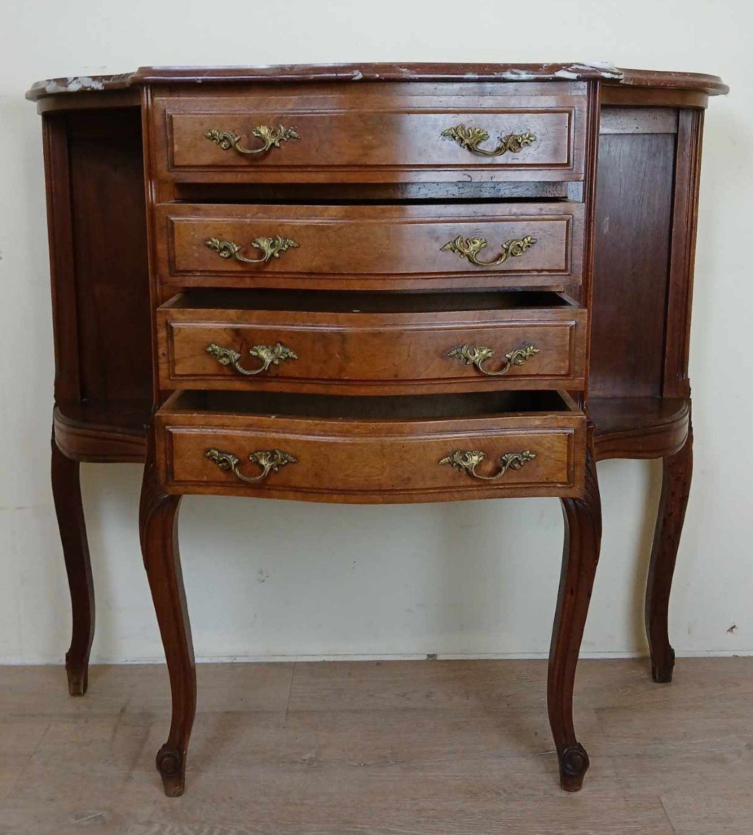 Superbe Commode Galbée De Style Louis XV En Noyer Vers 1880-1900-photo-4