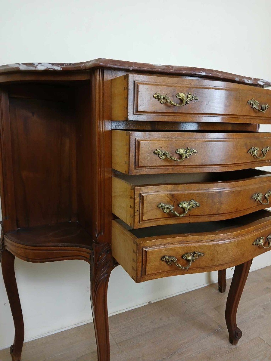 Superbe Commode Galbée De Style Louis XV En Noyer Vers 1880-1900-photo-6