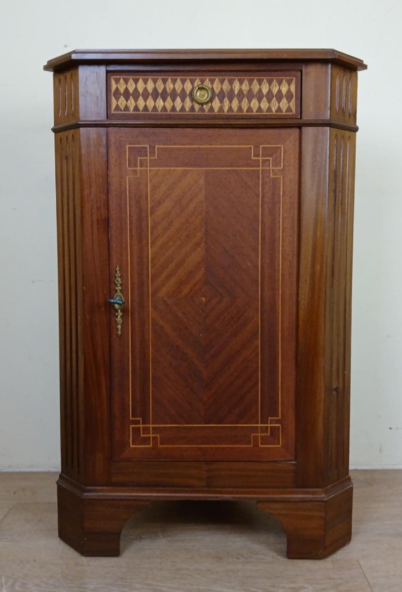 Louis XVI Style Corner Cabinet In Mahogany And Marquetry, 20th Century-photo-2