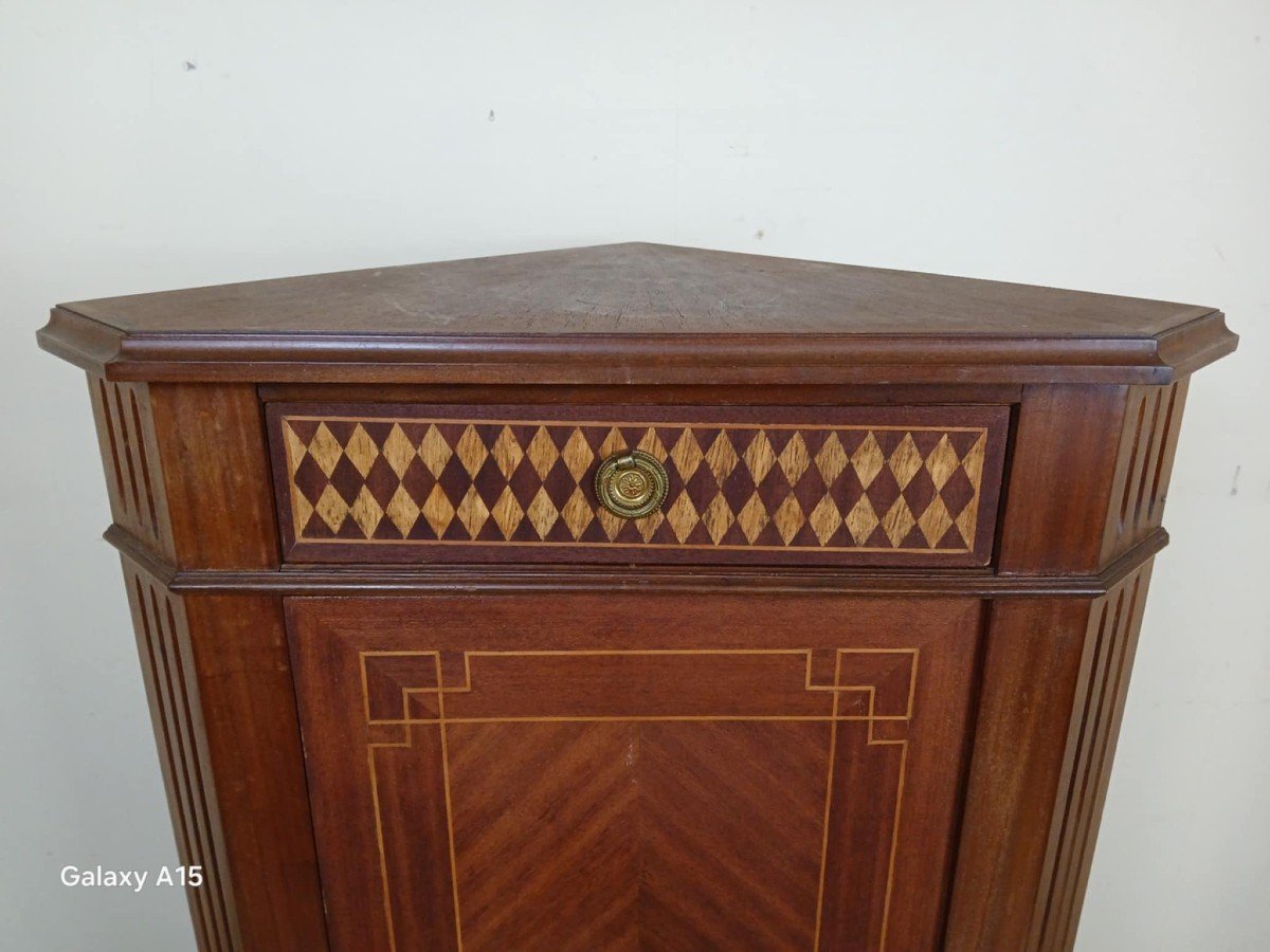 Louis XVI Style Corner Cabinet In Mahogany And Marquetry, 20th Century-photo-4