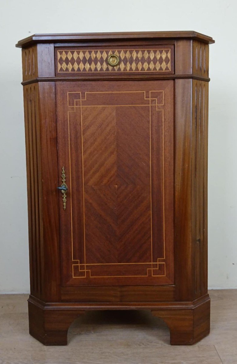 Louis XVI Style Corner Cabinet In Mahogany And Marquetry, 20th Century-photo-2