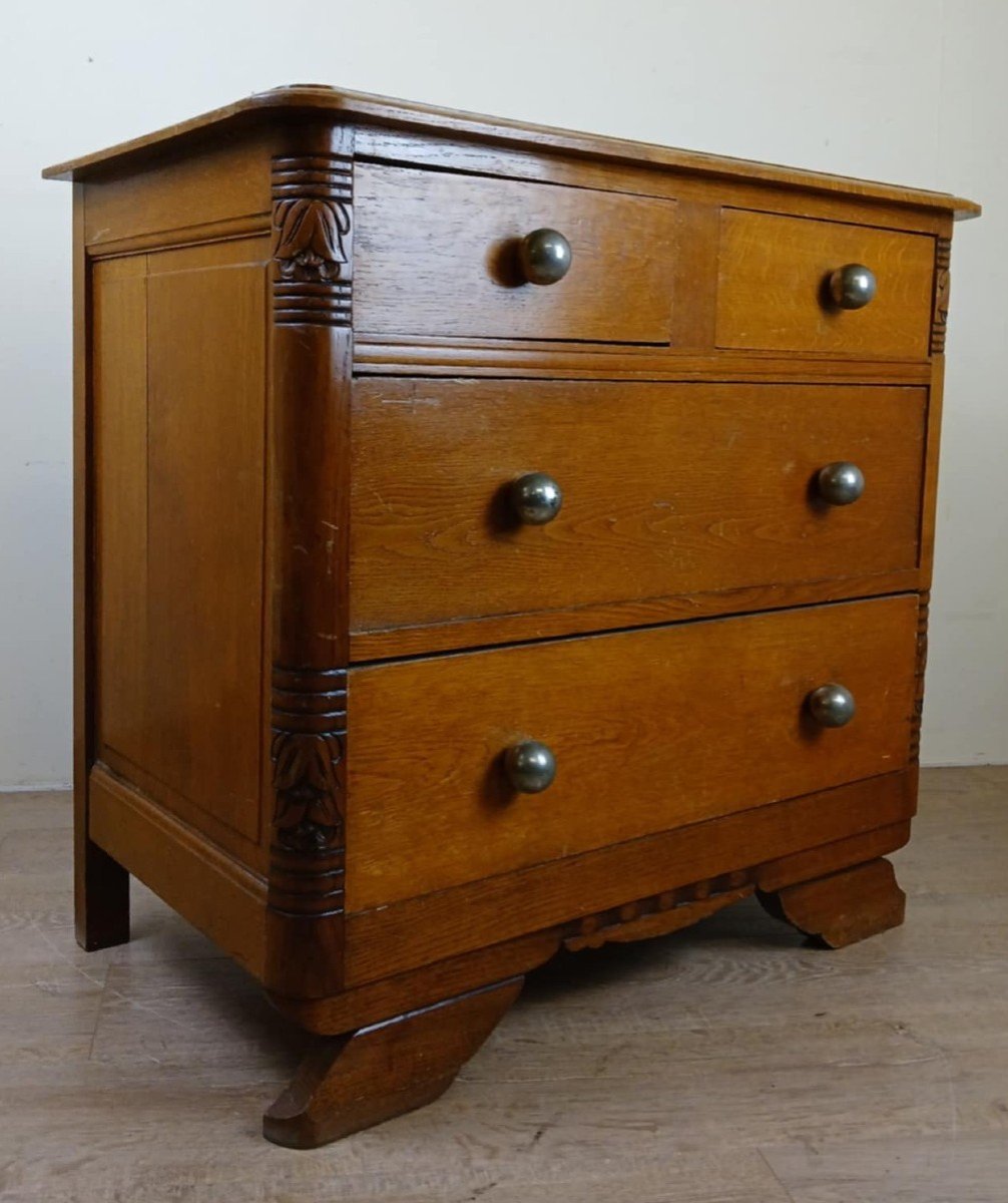 Art Deco Period Lady's Chest Of Drawers In Blond Oak-photo-2