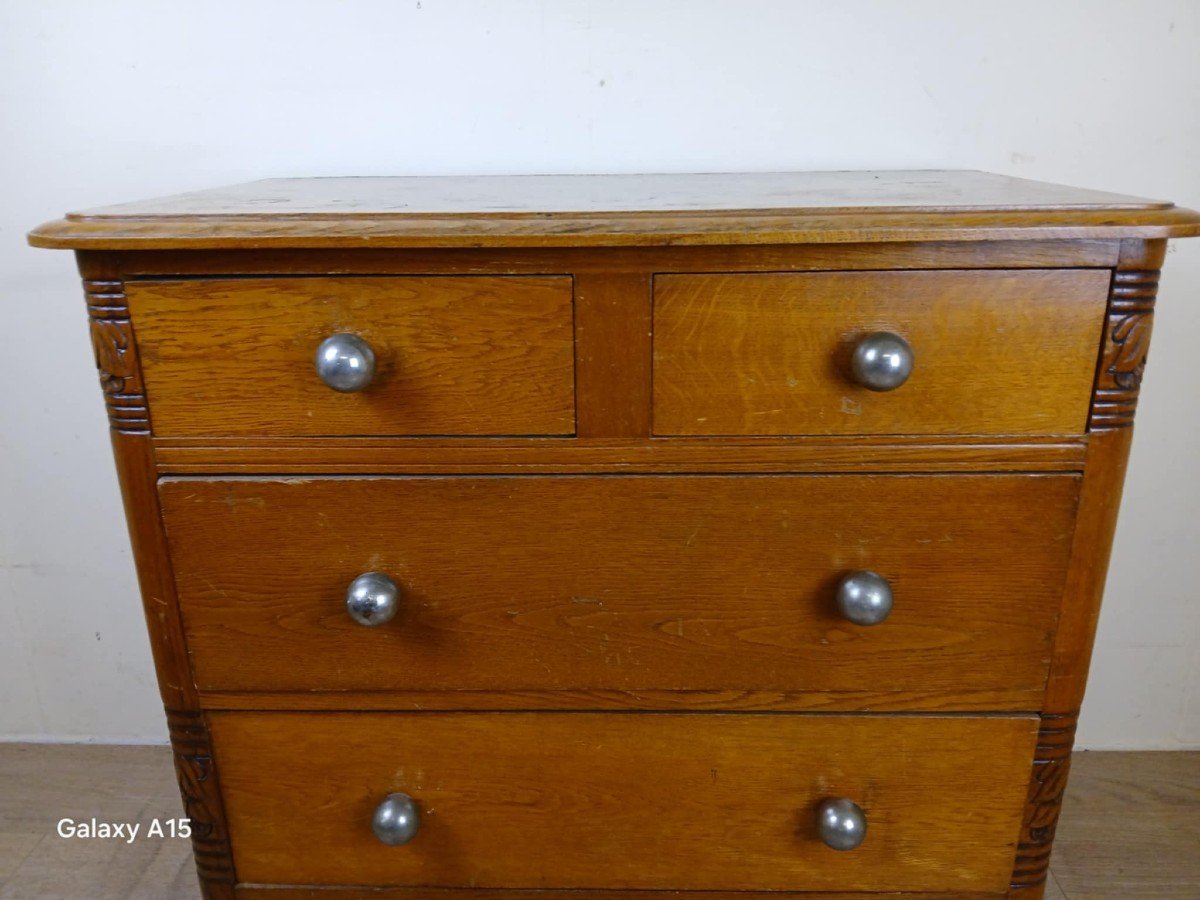 Art Deco Period Lady's Chest Of Drawers In Blond Oak-photo-3