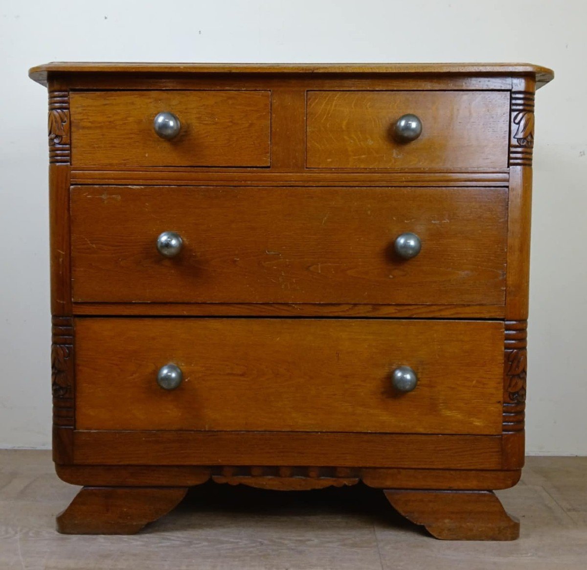 Art Deco Period Lady's Chest Of Drawers In Blond Oak-photo-4