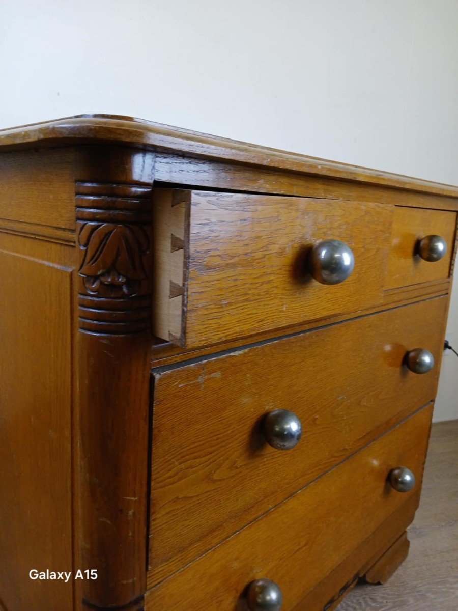 Art Deco Period Lady's Chest Of Drawers In Blond Oak-photo-3