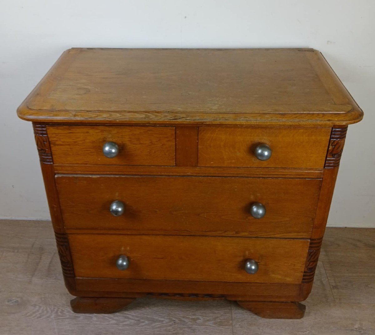 Art Deco Period Lady's Chest Of Drawers In Blond Oak-photo-4