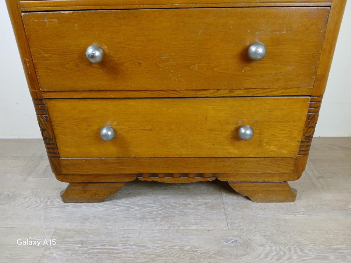 Art Deco Period Lady's Chest Of Drawers In Blond Oak-photo-5