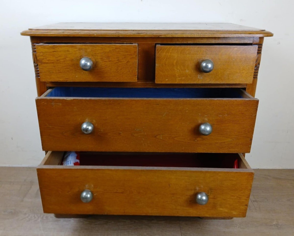 Art Deco Period Lady's Chest Of Drawers In Blond Oak-photo-7