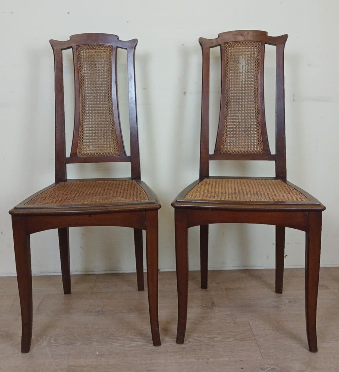 d'Après Eugène Gaillard : Superbe Paire De Chaises époque Art Nouveau Vers 1900 