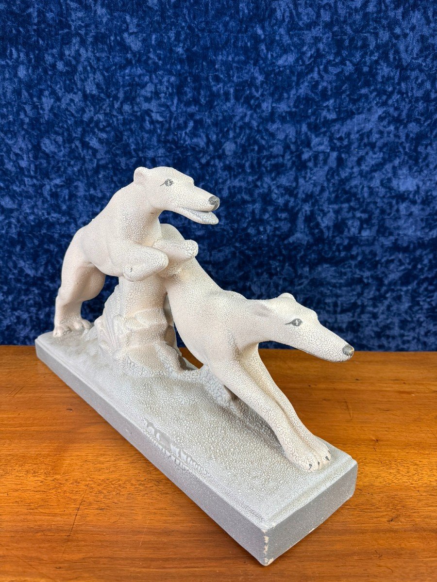 Pair Of Greyhounds Racing In Art Deco Porcelain -photo-1