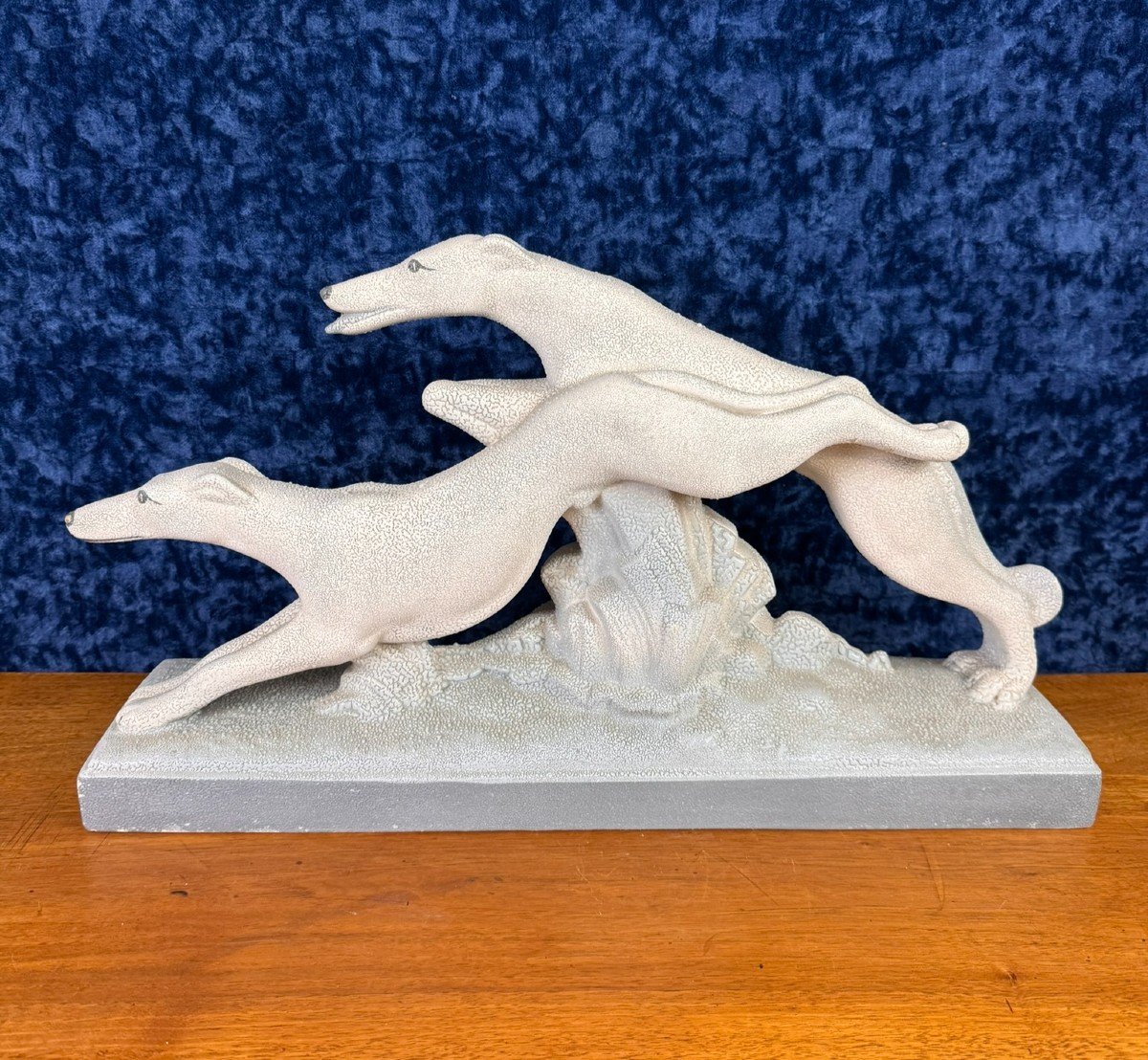 Pair Of Greyhounds Racing In Art Deco Porcelain 