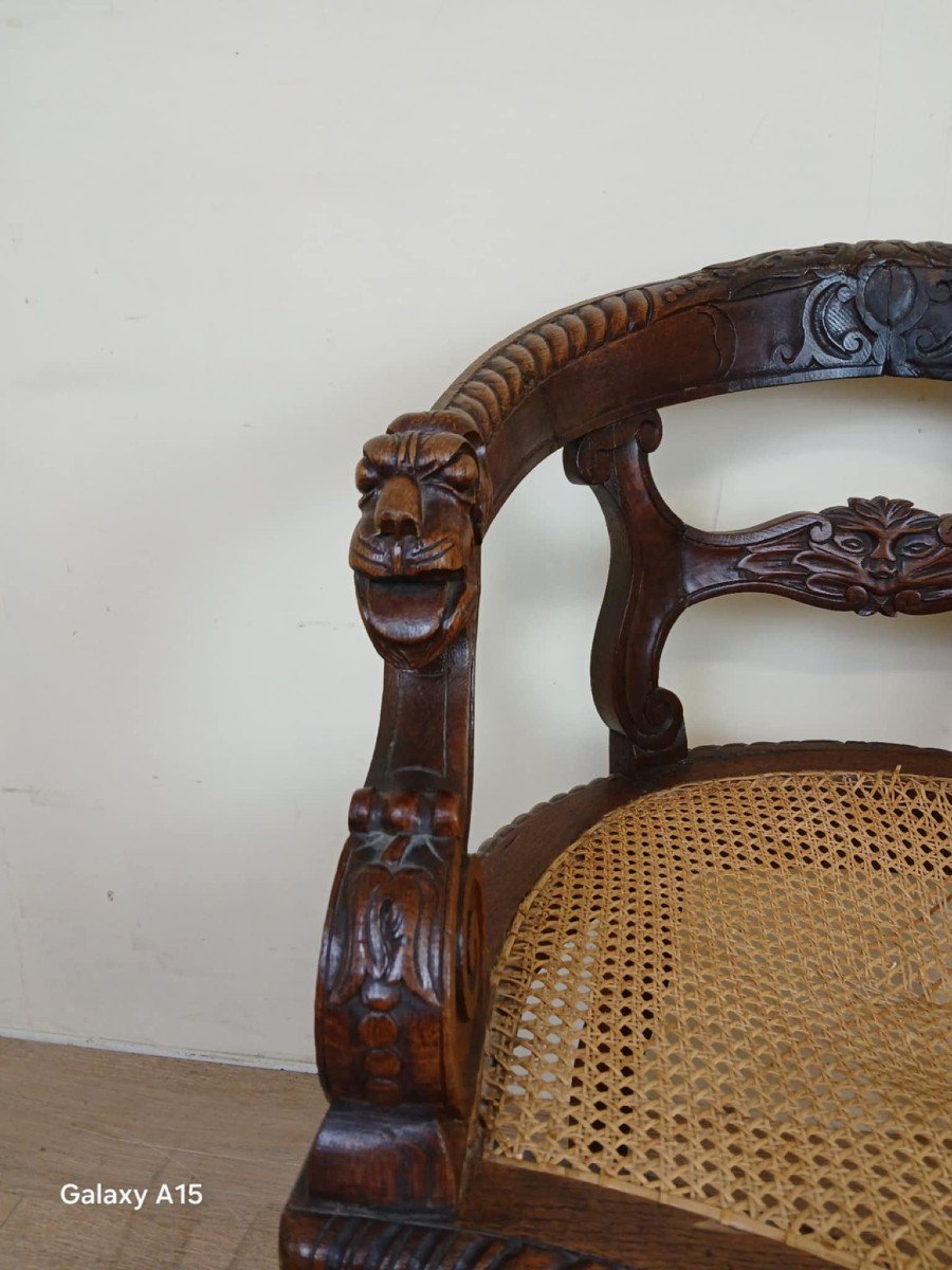 Renaissance Style Office Chair In Solid Oak Circa 1850 -photo-2