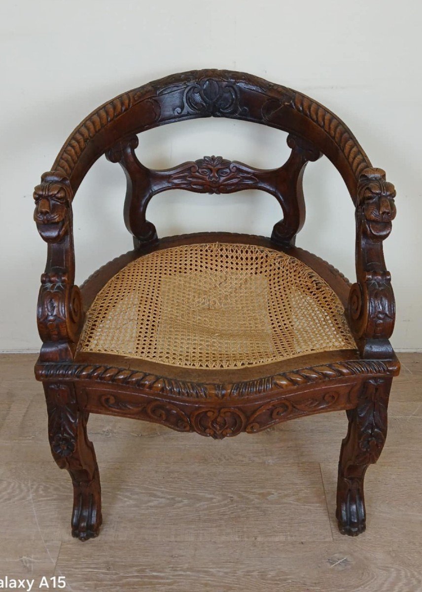 Renaissance Style Office Chair In Solid Oak Circa 1850 -photo-3