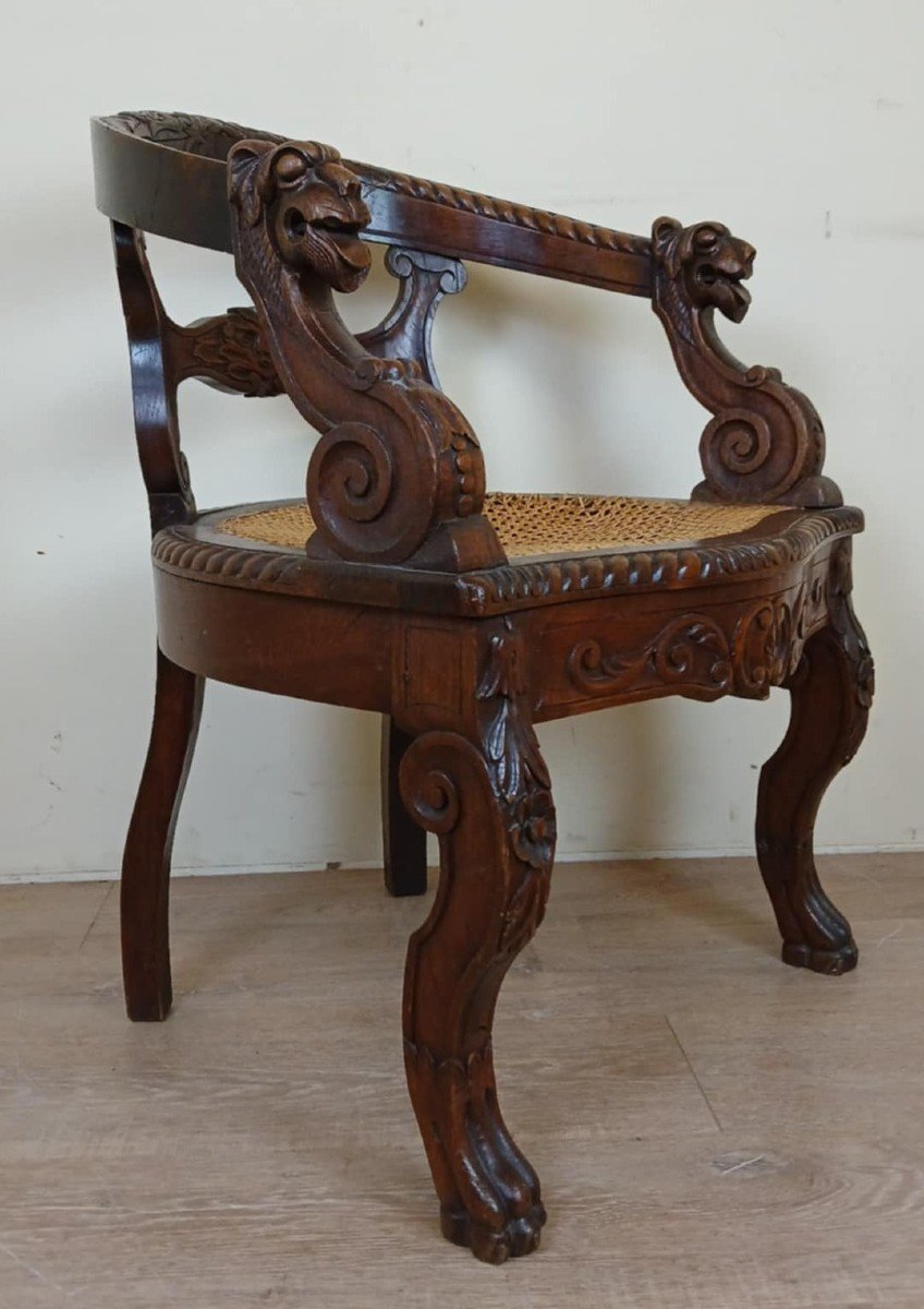 Fauteuil De Bureau Style Renaissance En Chêne Massif Vers 1850 -photo-4