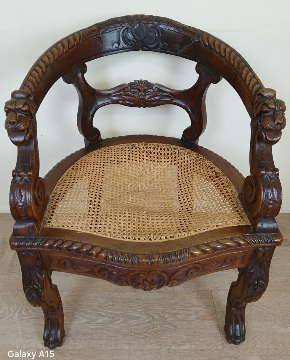 Renaissance Style Office Chair In Solid Oak Circa 1850 -photo-1