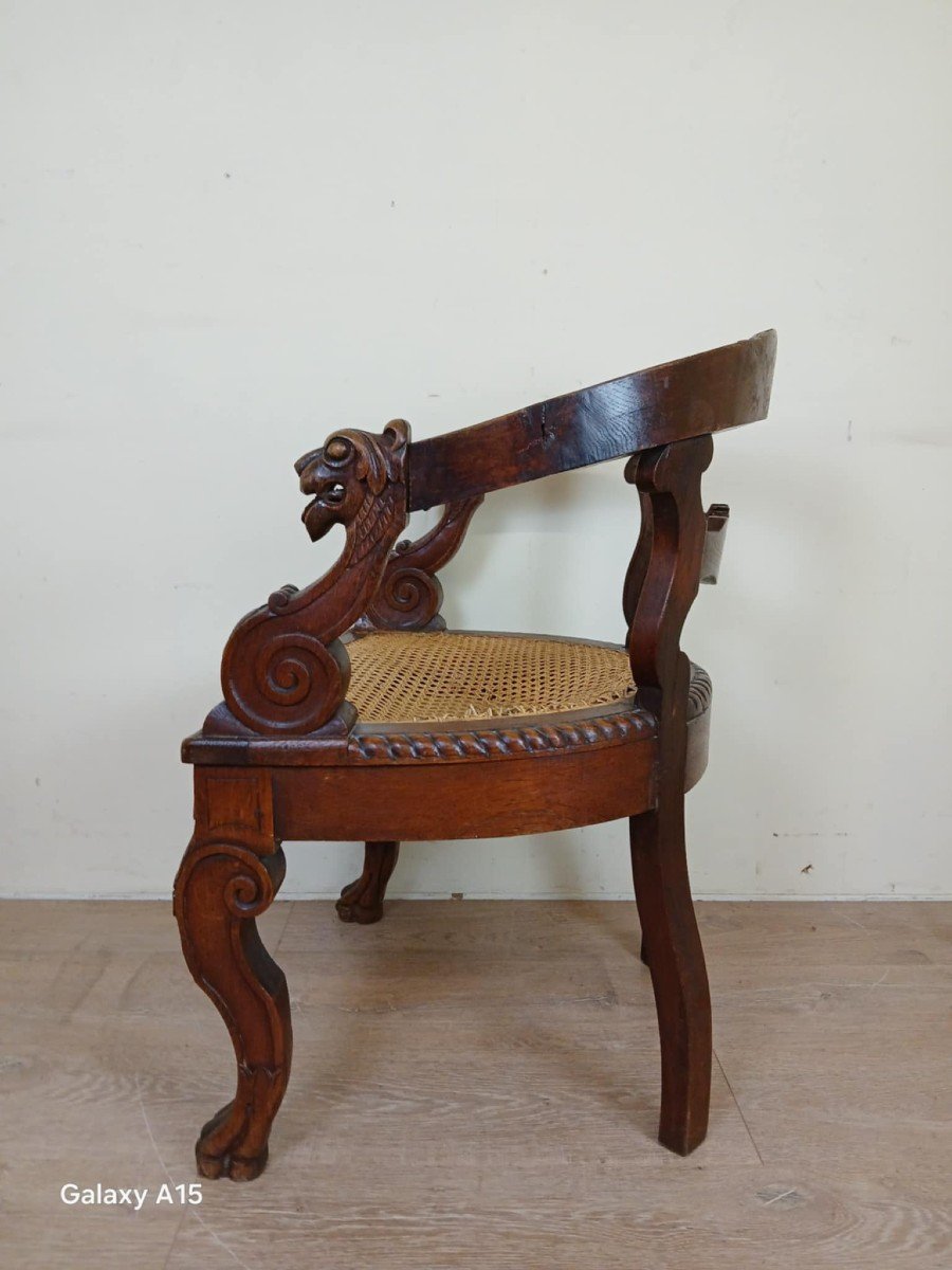 Renaissance Style Office Chair In Solid Oak Circa 1850 -photo-4