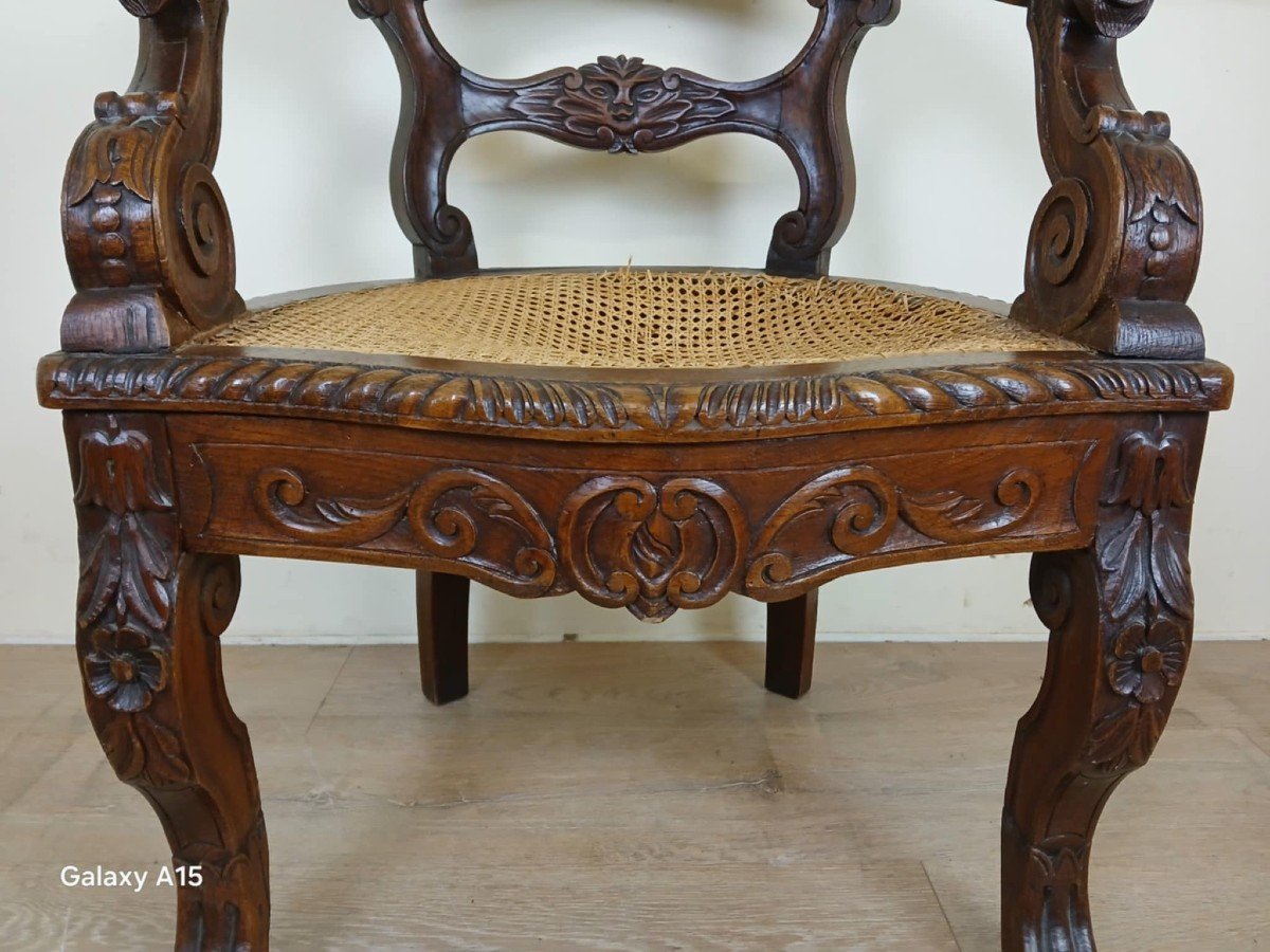 Renaissance Style Office Chair In Solid Oak Circa 1850 -photo-5