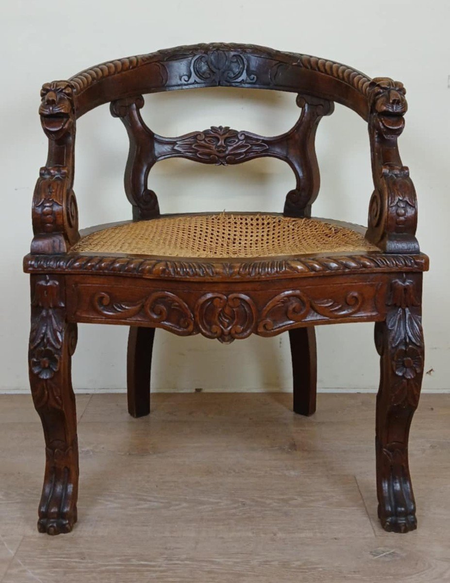 Renaissance Style Office Chair In Solid Oak Circa 1850 