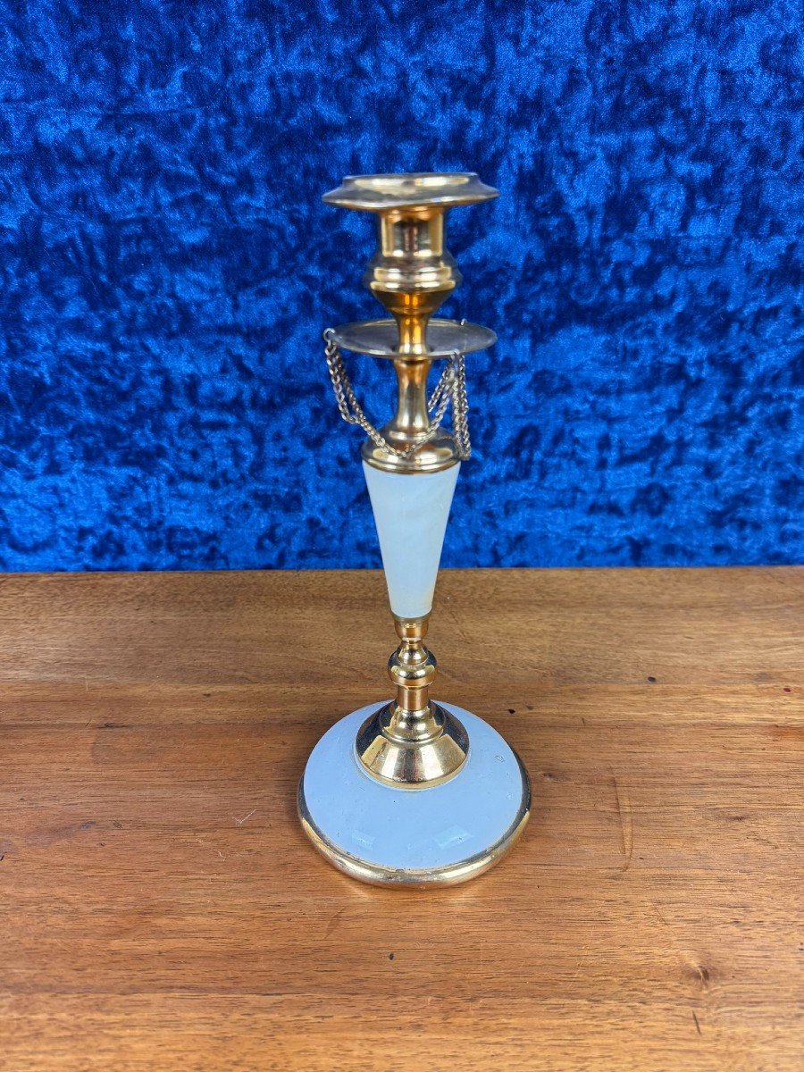 Pair Of Napoleon III Candlesticks In White Marble, Bronze And Gilded Brass -photo-4