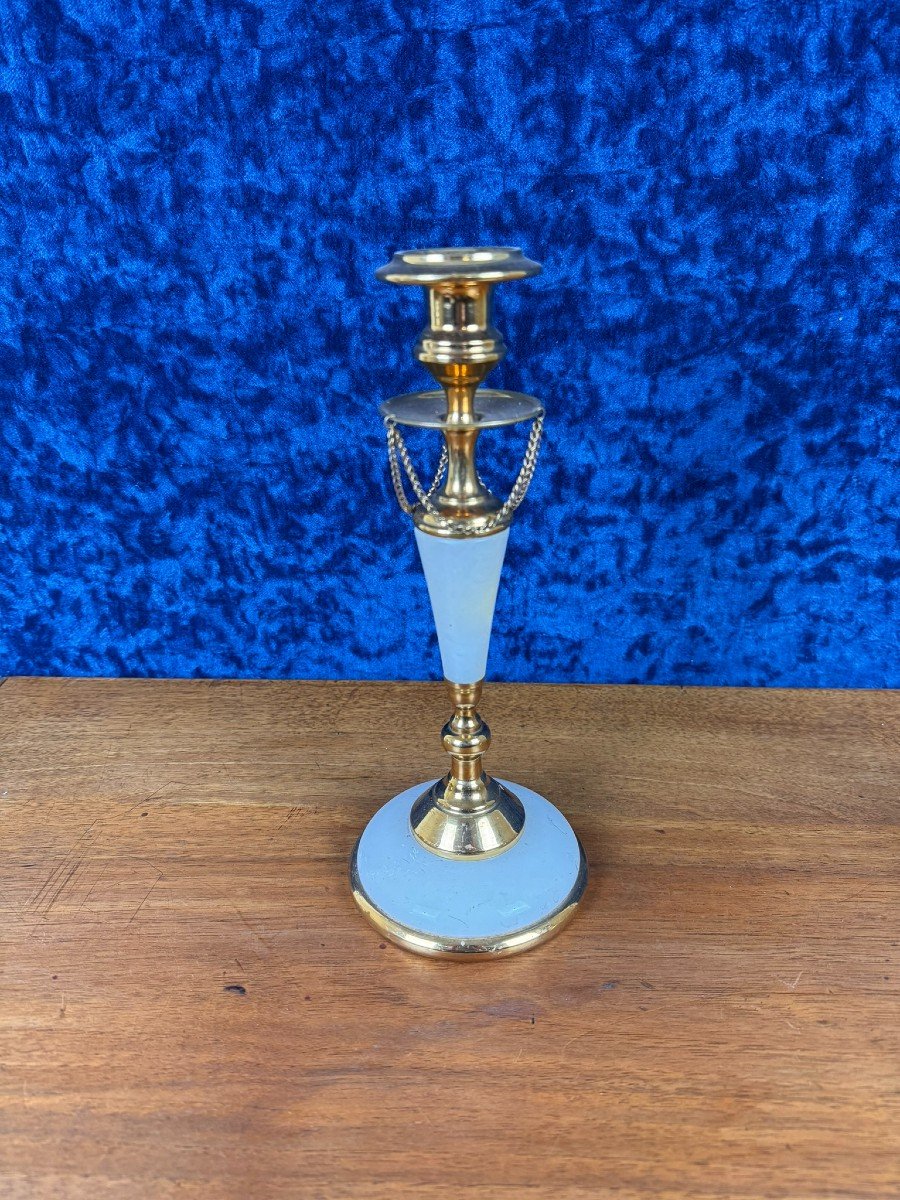 Pair Of Napoleon III Candlesticks In White Marble, Bronze And Gilded Brass -photo-1