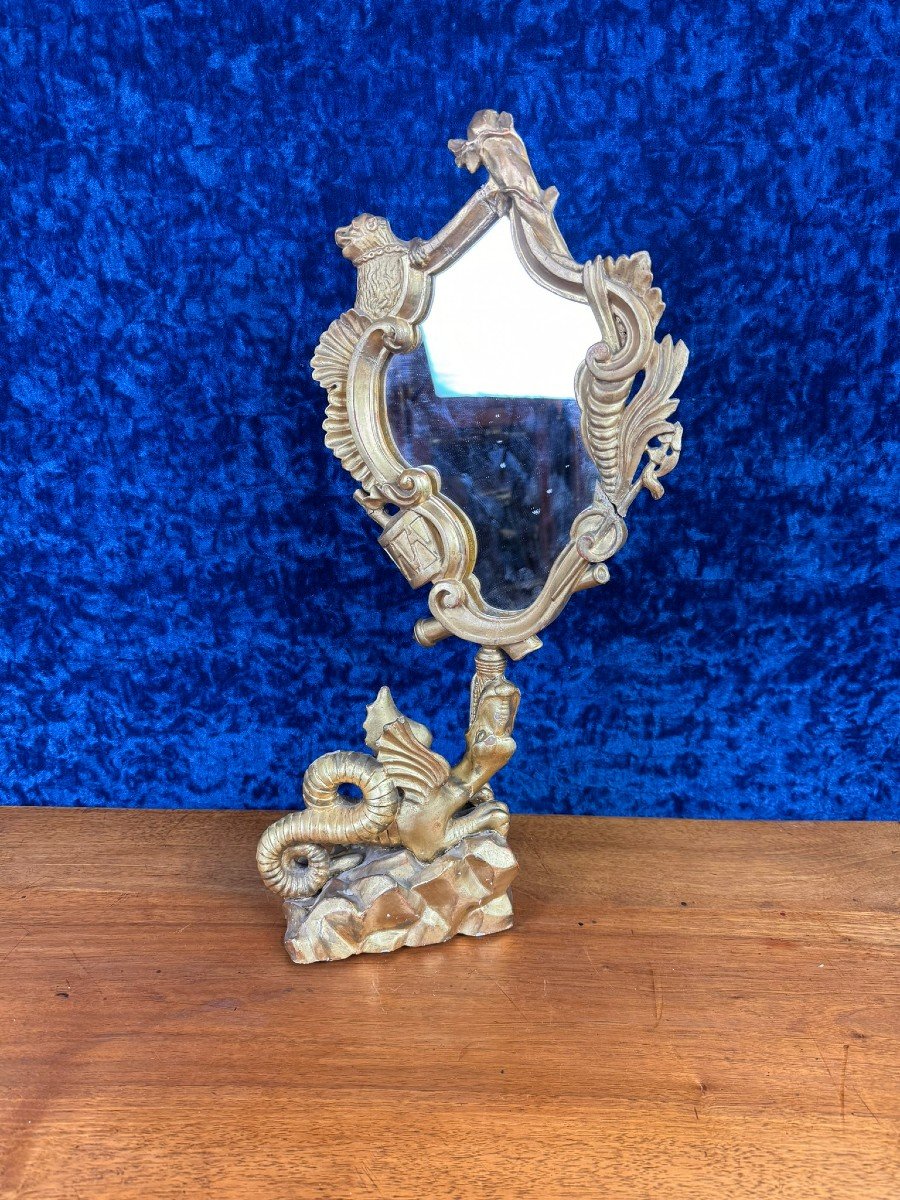 After Gabriel Viardot: Mirror With Dragon In Gilded Wood Circa 1880 -photo-2