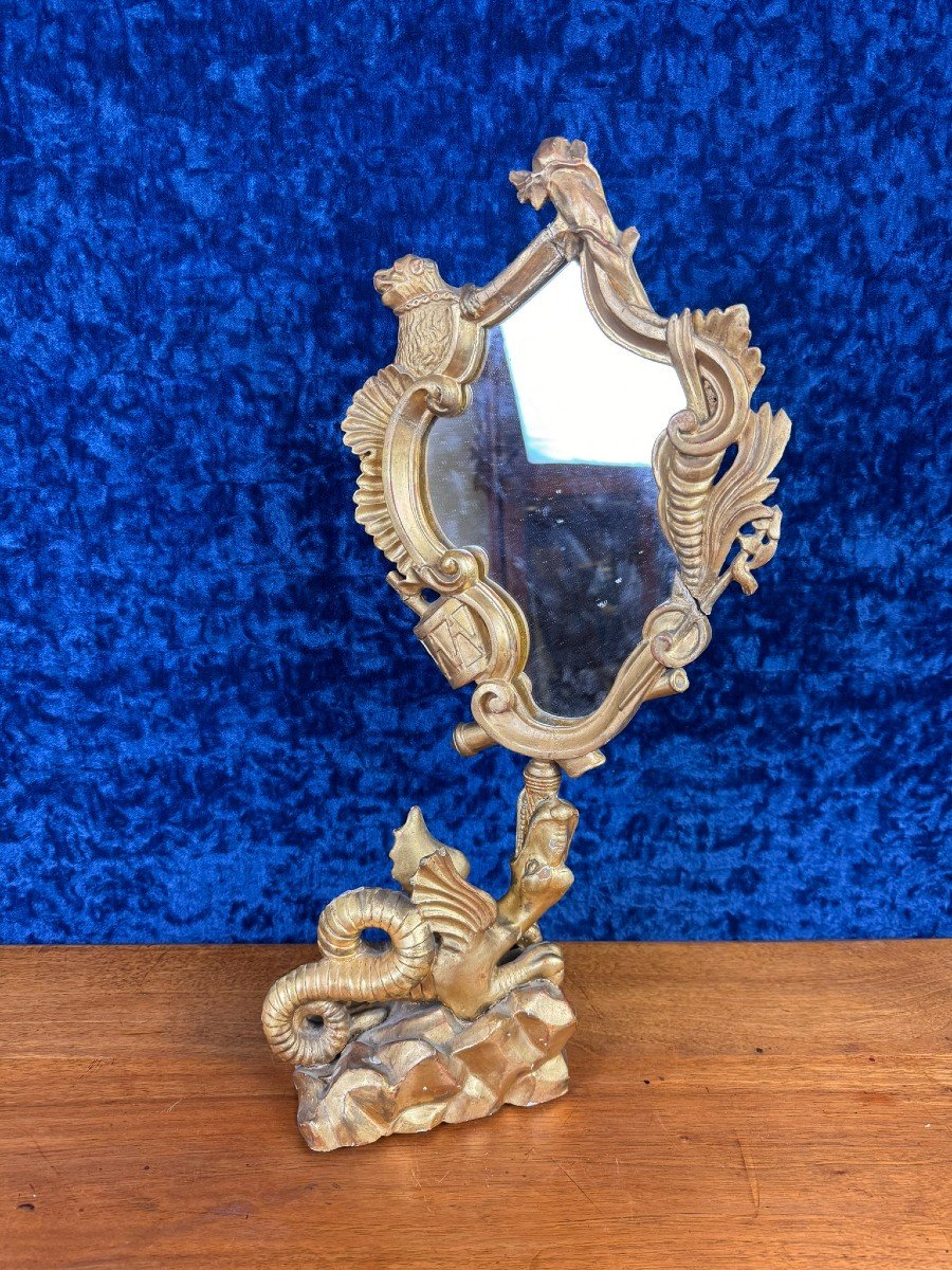 d'Après Gabriel Viardot : Miroir Au Dragon En Bois Doré Circa 1880 