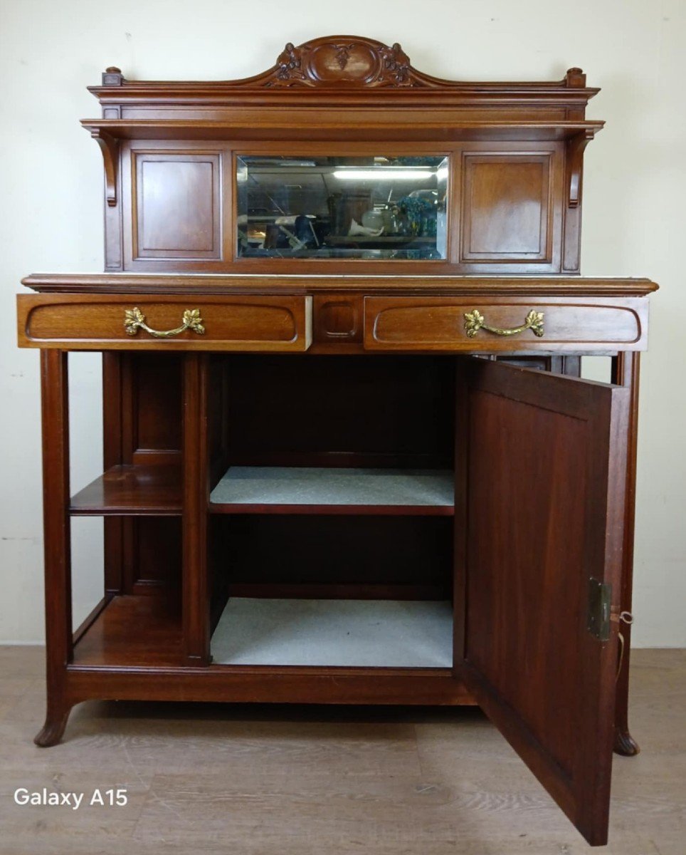 Nancy School Art Nouveau Period  Mahogany Buffet Serving Table With Carved Decor-photo-3