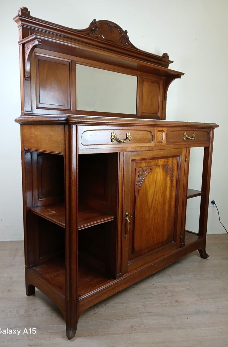 Nancy School Art Nouveau Period  Mahogany Buffet Serving Table With Carved Decor-photo-4