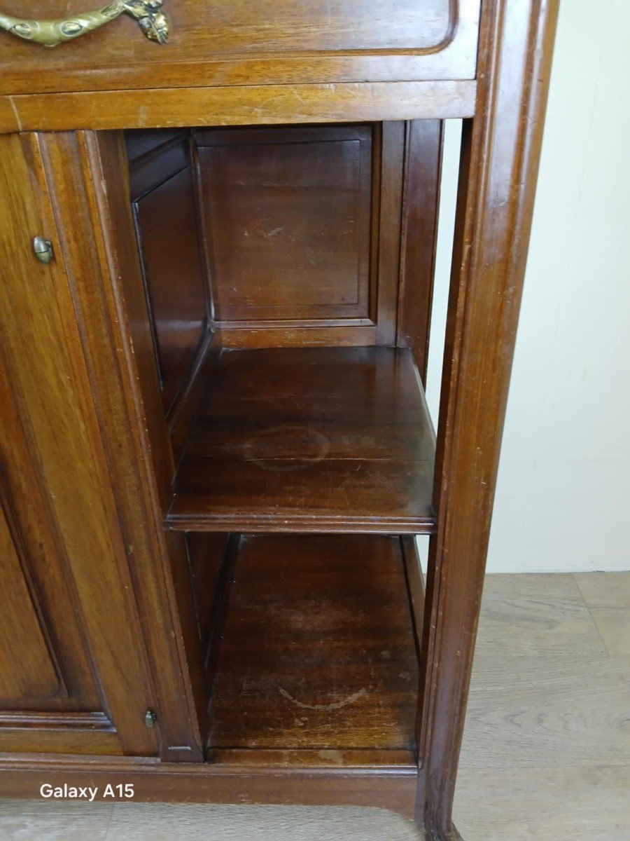 Nancy School Art Nouveau Period  Mahogany Buffet Serving Table With Carved Decor-photo-4