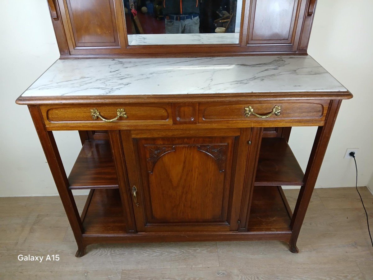 Nancy School Art Nouveau Period  Mahogany Buffet Serving Table With Carved Decor-photo-7